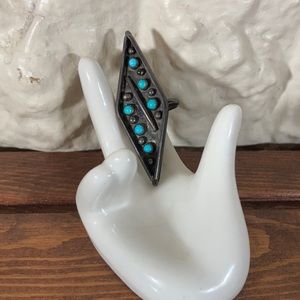 Vintage silver knock out ring w/ turquoise silver